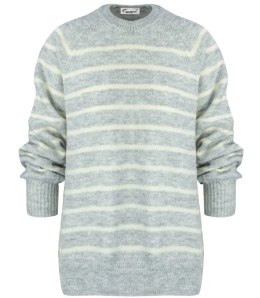 Ciepły damski sweter modny w paski ANNA (Szary || Beżowy)