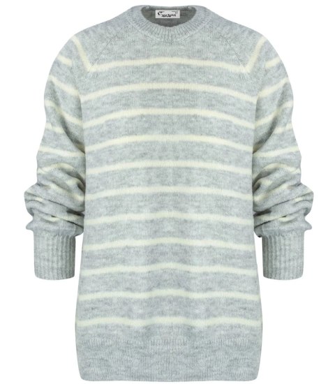 Ciepły damski sweter modny w paski ANNA (Szary || Beżowy) Ciepły damski sweter modny w paski ANNA (Szary || Beżowy)