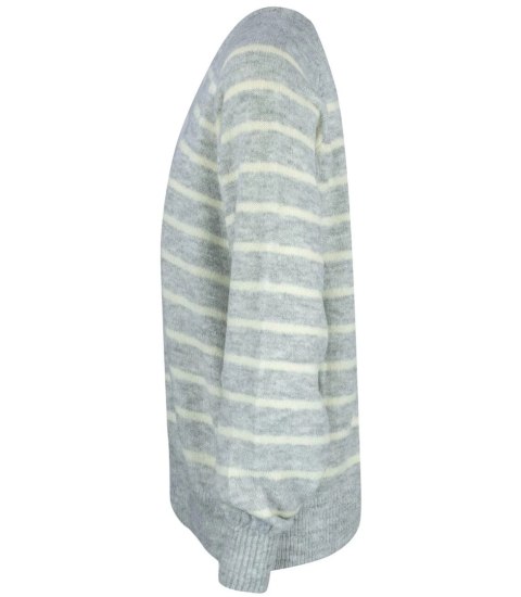 Ciepły damski sweter modny w paski ANNA (Szary || Beżowy) Ciepły damski sweter modny w paski ANNA (Szary || Beżowy)