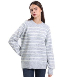 Ciepły damski sweter modny w paski ANNA (Szary)