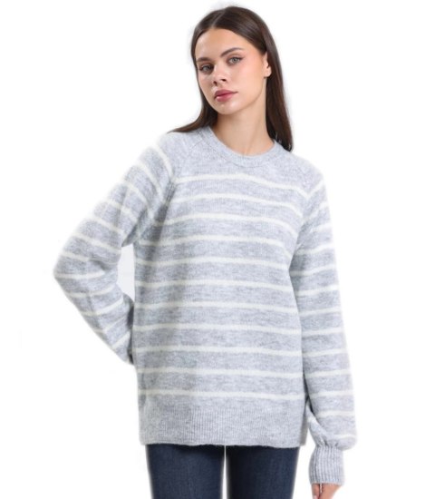 Ciepły damski sweter modny w paski ANNA (Szary) Ciepły damski sweter modny w paski ANNA (Szary)