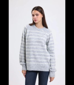 Ciepły damski sweter modny w paski ANNA (Szary)