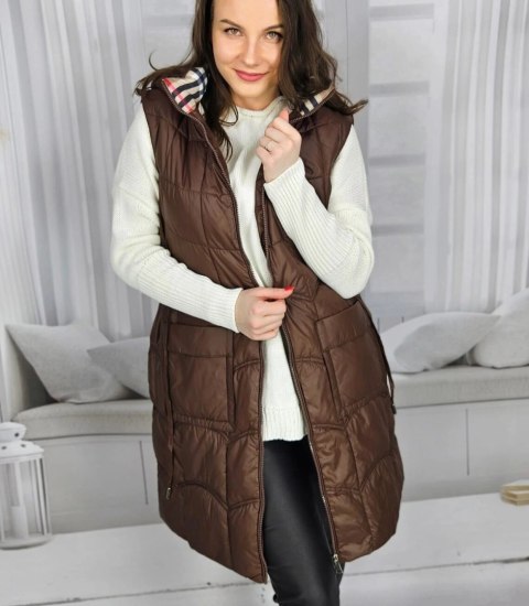 Damski bezrękawnik kamizelka plus size z kratką STELLA (Brązowy) Damski bezrękawnik kamizelka plus size z kratką STELLA (Brązowy)