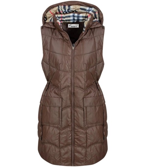 Damski bezrękawnik kamizelka plus size z kratką STELLA (Brązowy) Damski bezrękawnik kamizelka plus size z kratką STELLA (Brązowy)