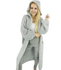 Długi ciepły kardigan sweter gruby splot VALERIA (Szary)