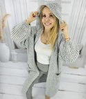 Długi ciepły kardigan sweter gruby splot VALERIA (Szary)