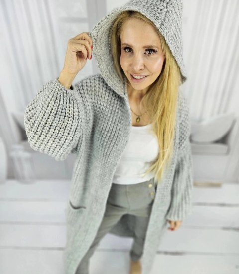 Długi ciepły kardigan sweter gruby splot VALERIA (Szary) Długi ciepły kardigan sweter gruby splot VALERIA (Szary)