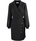 Elegancka sukienka o kroju marynarki Pasek w talii Złote guziki ARIEL (Czarny) Elegancka sukienka o kroju marynarki Pasek w talii Złote guziki ARIEL (Czarny)