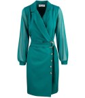Elegancka sukienka o kroju marynarki Pasek w talii Złote guziki ARIEL (Zielony) Elegancka sukienka o kroju marynarki Pasek w talii Złote guziki ARIEL (Zielony)