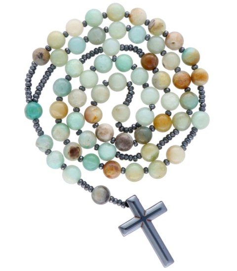 Naszyjnik Różaniec Wisiorek Amazonit Regulacja długości (Zielony)