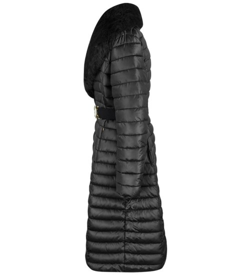 Pikowana kurtka płaszcz z odpinanym futerkiem Ciepła MARY (Czarny)