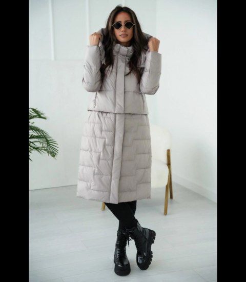 Pikowany płaszcz 2w1 z kapturem Ocieplony Elegancka AMANDA (Beżowy) Pikowany płaszcz 2w1 z kapturem Ocieplony Elegancka AMANDA (Beżowy)