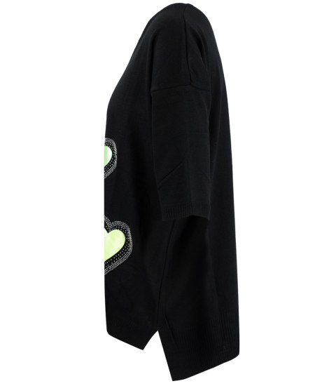Cienki damski sweter neonowe serduszka MARLENA (Czarny) Cienki damski sweter neonowe serduszka MARLENA (Czarny)