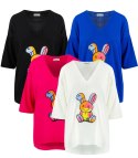 Cienki damski sweter z misiem rękaw 3/4 dekolt serek SELENA (Biały) Cienki damski sweter z misiem rękaw 3/4 dekolt serek SELENA (Biały)