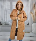 Długa damska bluza z kapturem Ciepły miły materiał Na suwak BETH (Brązowy) Długa damska bluza z kapturem Ciepły miły materiał Na suwak BETH (Brązowy)