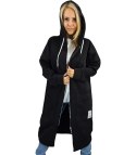 Długa damska bluza z kapturem Ciepły miły materiał Na suwak BETH (Czarny) Długa damska bluza z kapturem Ciepły miły materiał Na suwak BETH (Czarny)