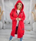 Długa damska bluza z kapturem Ciepły miły materiał Na suwak BETH (Czerwony) Długa damska bluza z kapturem Ciepły miły materiał Na suwak BETH (Czerwony)