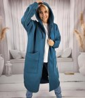 Długa damska bluza z kapturem Ciepły miły materiał Na suwak BETH (Niebieski) Długa damska bluza z kapturem Ciepły miły materiał Na suwak BETH (Niebieski)