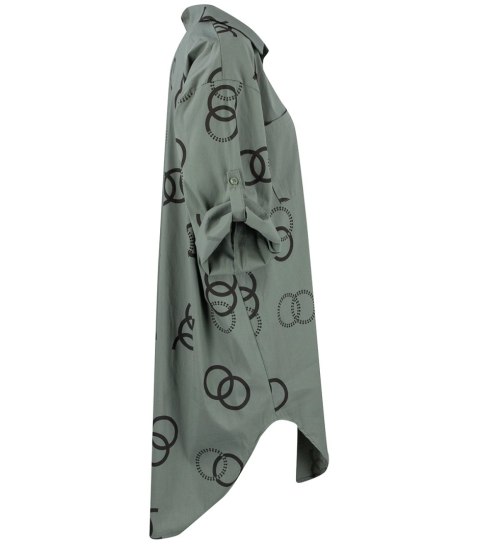Długa koszula Szmizjerka Elegancka Modna NADRUK tunika (Zielony) Długa koszula Szmizjerka Elegancka Modna NADRUK tunika (Zielony)