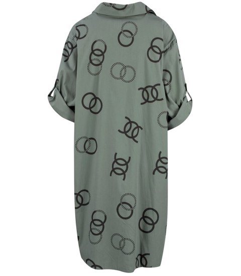 Długa koszula Szmizjerka Elegancka Modna NADRUK tunika (Zielony) Długa koszula Szmizjerka Elegancka Modna NADRUK tunika (Zielony)