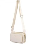 Elegancka mała prostokątna mini torebka kopertówka Stylowa 3 komory 2 paski (Ecru) Elegancka mała prostokątna mini torebka kopertówka Stylowa 3 komory 2 paski (Ecru)