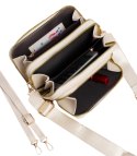 Elegancka mała prostokątna mini torebka kopertówka Stylowa 3 komory 2 paski (Ecru) Elegancka mała prostokątna mini torebka kopertówka Stylowa 3 komory 2 paski (Ecru)