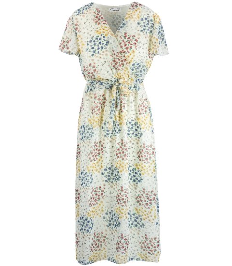 Letnia sukienka MAXI Elegancka Nadruk w kwiaty Dekolt serek (Wielokolorowy) Letnia sukienka MAXI Elegancka Nadruk w kwiaty Dekolt serek (Wielokolorowy)