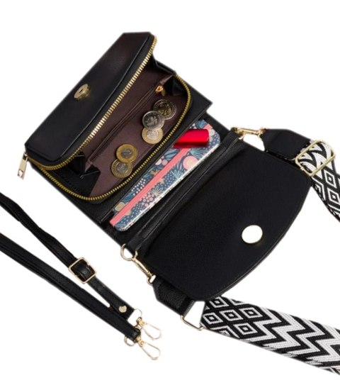 Mała prostokątna mini torebka kopertówka elegancka stylowa 2 komory 2 paski (Czarny) Mała prostokątna mini torebka kopertówka elegancka stylowa 2 komory 2 paski (Czarny)