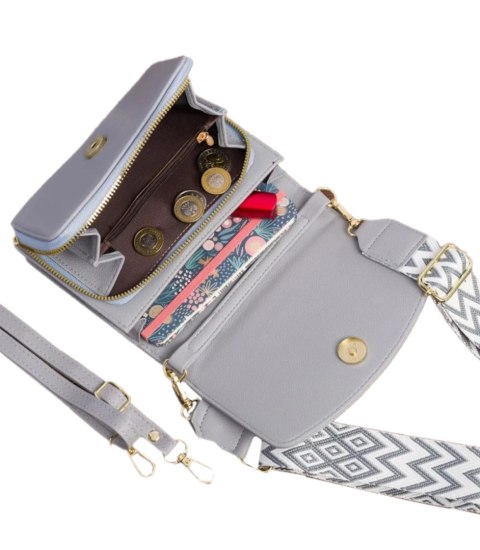 Mała prostokątna mini torebka kopertówka elegancka stylowa 2 komory 2 paski (Szary) Mała prostokątna mini torebka kopertówka elegancka stylowa 2 komory 2 paski (Szary)