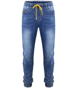 Męskie jeasny spodnie granatowe joggery z wiązaniem