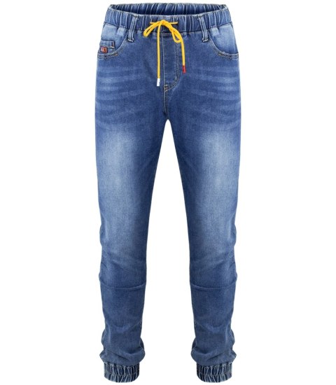 Męskie jeasny spodnie granatowe joggery z wiązaniem