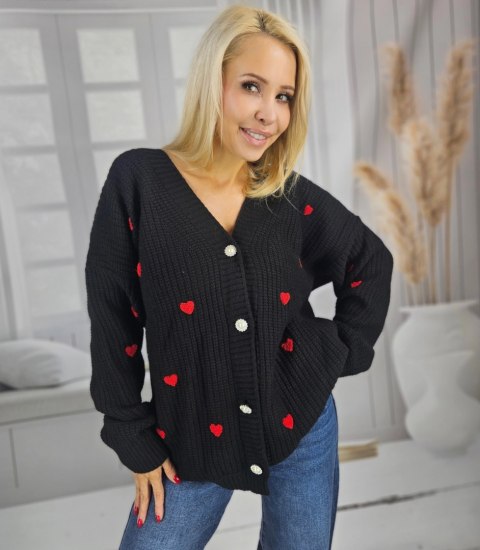 Ciepły i przytulny sweter damski w serca serduszka jesień SUMMER (Czarny)