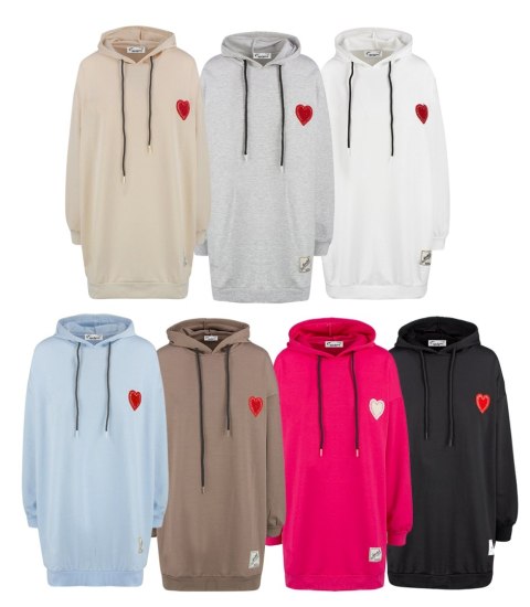 Długa bluza sukienka oversize z kapturem i naszywką sercem LILLY (Niebieski) Długa bluza sukienka oversize z kapturem i naszywką sercem LILLY (Niebieski)