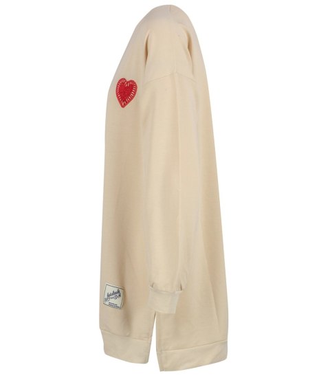 Długa bluza sukienka oversize z naszywką sercem MARTA (Beżowy) Długa bluza sukienka oversize z naszywką sercem MARTA (Beżowy)