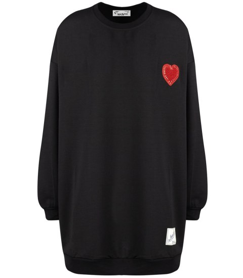 Długa bluza sukienka oversize z naszywką sercem MARTA (Czarny) Długa bluza sukienka oversize z naszywką sercem MARTA (Czarny)
