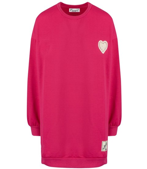 Długa bluza sukienka oversize z naszywką sercem MARTA (Różowy) Długa bluza sukienka oversize z naszywką sercem MARTA (Różowy)