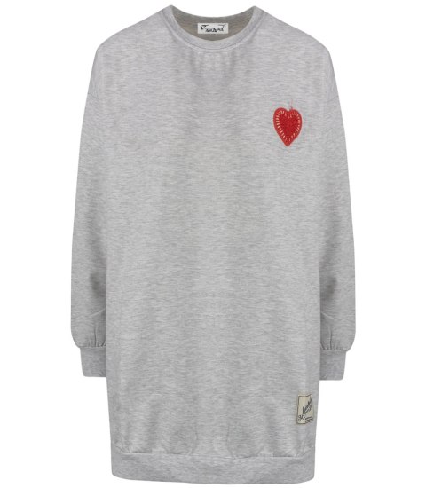 Długa bluza sukienka oversize z naszywką sercem MARTA (Szary) Długa bluza sukienka oversize z naszywką sercem MARTA (Szary)