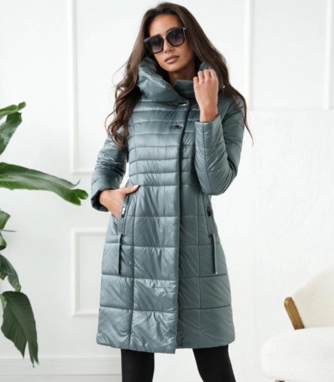 Długi elegancki pikowany płaszcz damski ocieplany AMELIA (Zielony) Długi elegancki pikowany płaszcz damski ocieplany AMELIA (Zielony)