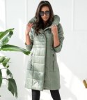 Długi elegancki pikowany płaszcz damski ocieplany AMELIA (Zielony) Długi elegancki pikowany płaszcz damski ocieplany AMELIA (Zielony)