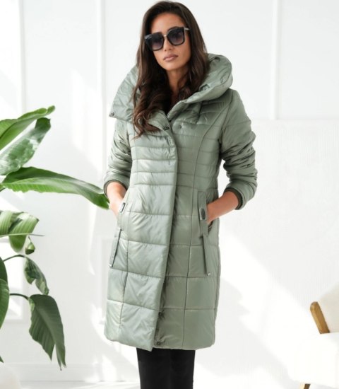Długi elegancki pikowany płaszcz damski ocieplany AMELIA (Zielony) Długi elegancki pikowany płaszcz damski ocieplany AMELIA (Zielony)