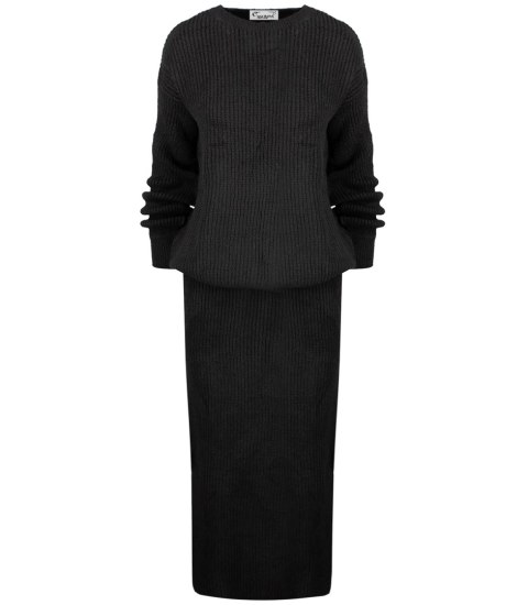 Dzianinowy komplet sweter + spódnica w jednolitym kolorze BELLA (Czarny) Dzianinowy komplet sweter + spódnica w jednolitym kolorze BELLA (Czarny)