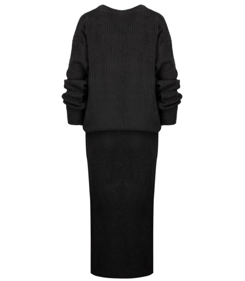 Dzianinowy komplet sweter + spódnica w jednolitym kolorze BELLA (Czarny) Dzianinowy komplet sweter + spódnica w jednolitym kolorze BELLA (Czarny)