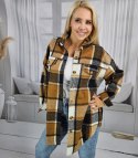 Luźna ciepła koszula damska w kratę kratkę Dłuższy tył CLARE (Beżowy) Luźna ciepła koszula damska w kratę kratkę Dłuższy tył CLARE (Beżowy)