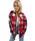 Luźna ciepła koszula damska w kratę kratkę Dłuższy tył CLARE (Czerwony) Luźna ciepła koszula damska w kratę kratkę Dłuższy tył CLARE (Czerwony)