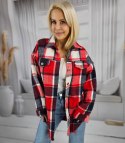 Luźna ciepła koszula damska w kratę kratkę Dłuższy tył CLARE (Czerwony) Luźna ciepła koszula damska w kratę kratkę Dłuższy tył CLARE (Czerwony)