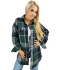Luźna ciepła koszula damska w kratę kratkę Dłuższy tył CLARE (Zielony) Luźna ciepła koszula damska w kratę kratkę Dłuższy tył CLARE (Zielony)
