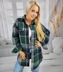 Luźna ciepła koszula damska w kratę kratkę Dłuższy tył CLARE (Zielony) Luźna ciepła koszula damska w kratę kratkę Dłuższy tył CLARE (Zielony)