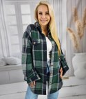 Luźna ciepła koszula damska w kratę kratkę Dłuższy tył CLARE (Zielony) Luźna ciepła koszula damska w kratę kratkę Dłuższy tył CLARE (Zielony)