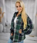 Luźna ciepła koszula damska w kratę kratkę Dłuższy tył CLARE (Zielony) Luźna ciepła koszula damska w kratę kratkę Dłuższy tył CLARE (Zielony)
