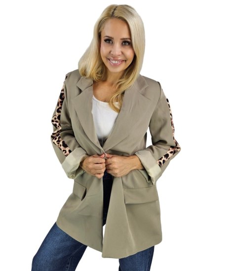 Luźny żakiet marynarka oversize casual w panterkę cętki EVELYN (Beżowy) Luźny żakiet marynarka oversize casual w panterkę cętki EVELYN (Beżowy)